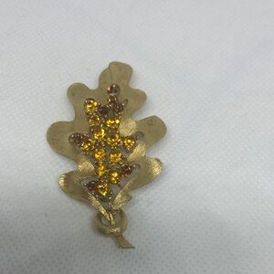 Gold Leaf Brooch with Yellow Crystal Accents